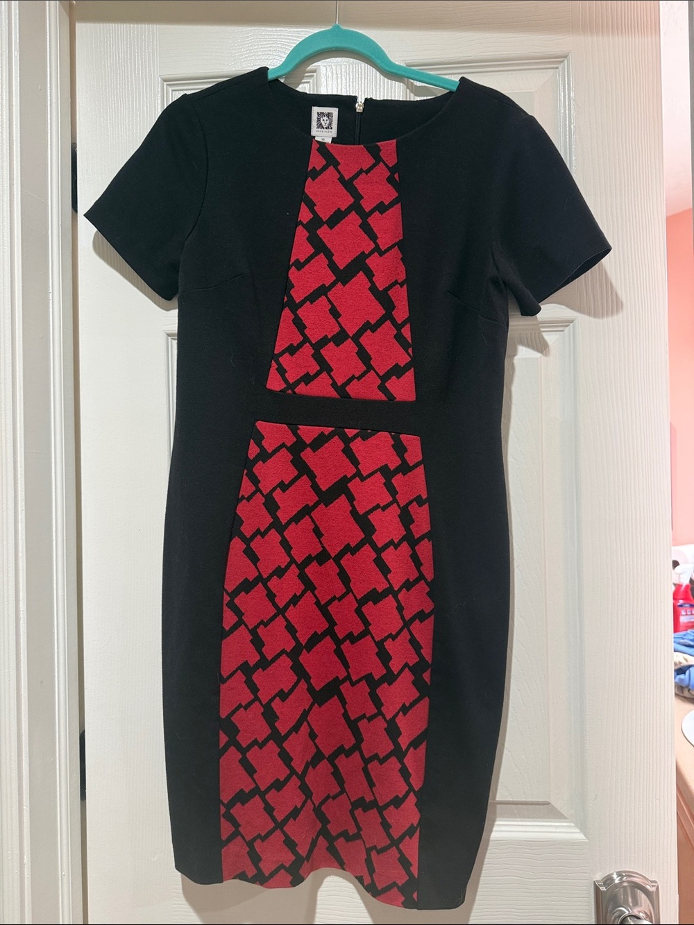 Anne Klein Black Sheath Dress with Red Geometric Panels